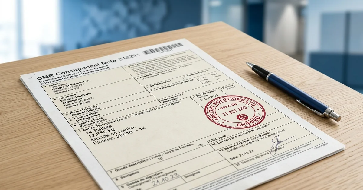Modello reale di documento CMR con timbro ufficiale - guida alla compilazione